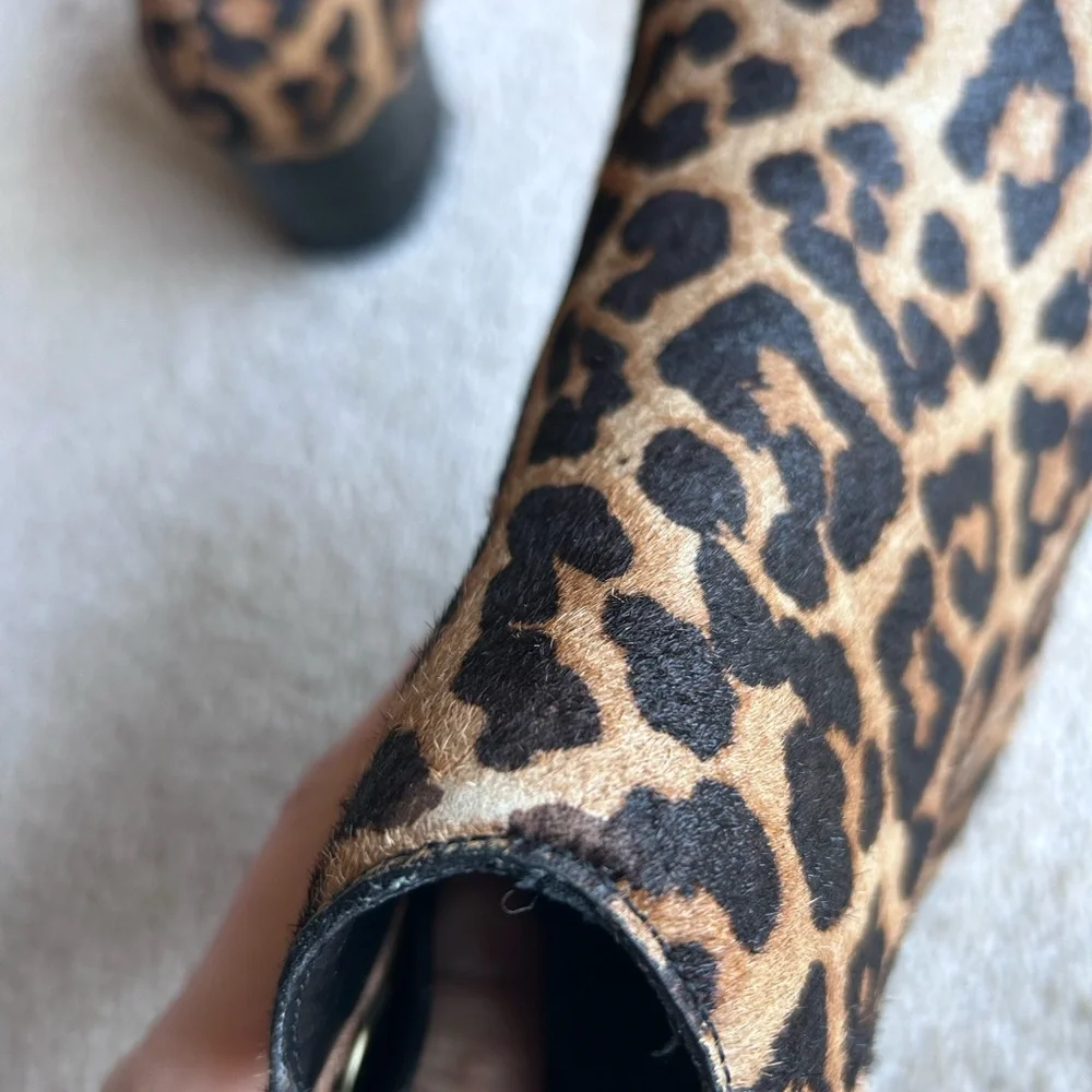 Sam Edelman Black and Brown Leopard Edith Cow Fur Booties Size 7.5